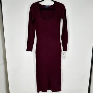 French Connection Maroon Scoop Neck Long Sleeve Bodycon Sweater Dress Small